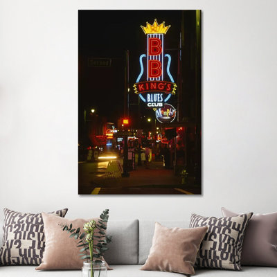 Neon Sign Lit up at Night, B. B. King's Blues Club, Memphis 1 Piece Wrapped Canvas Wall Art