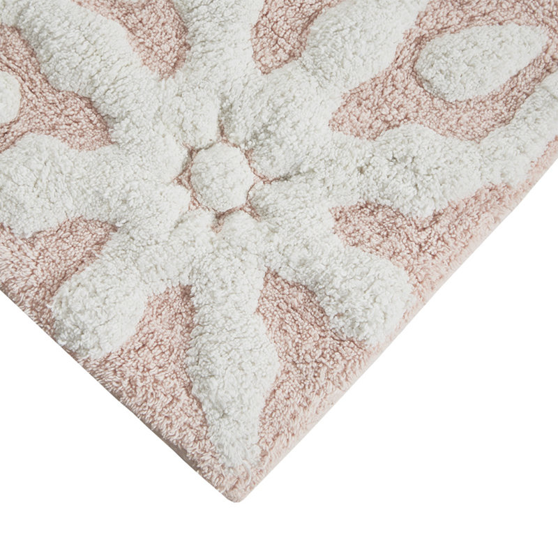 Tapis de bain en coton touffeté Medallion, Rose