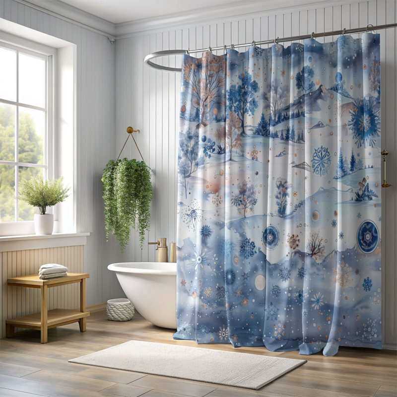 Winter Flowers - Rideau de douche Premium, H 74 po x l 71 po
