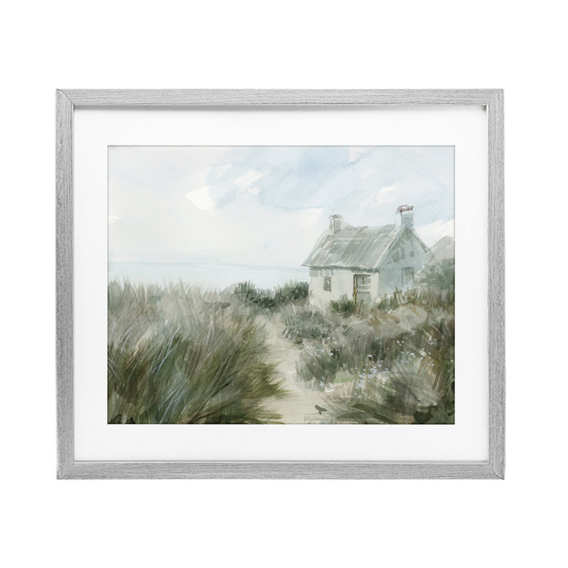 «Simple Windswept Cottage», reproduction encadrée sous verre, conception de Danhui Nai, Cadre de ferme gris