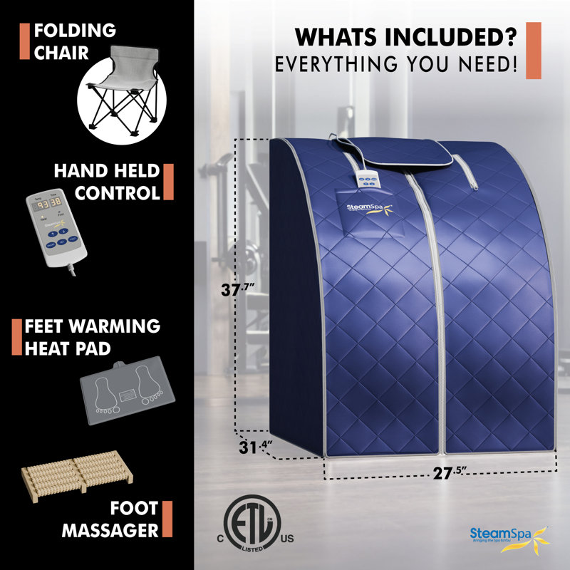 SteamSpa Portable 1-Person Home Sauna with Infrared Heating, Digital Control, Foot Heating Pad, Foldable Chair and Foot Massager in Blue Finish