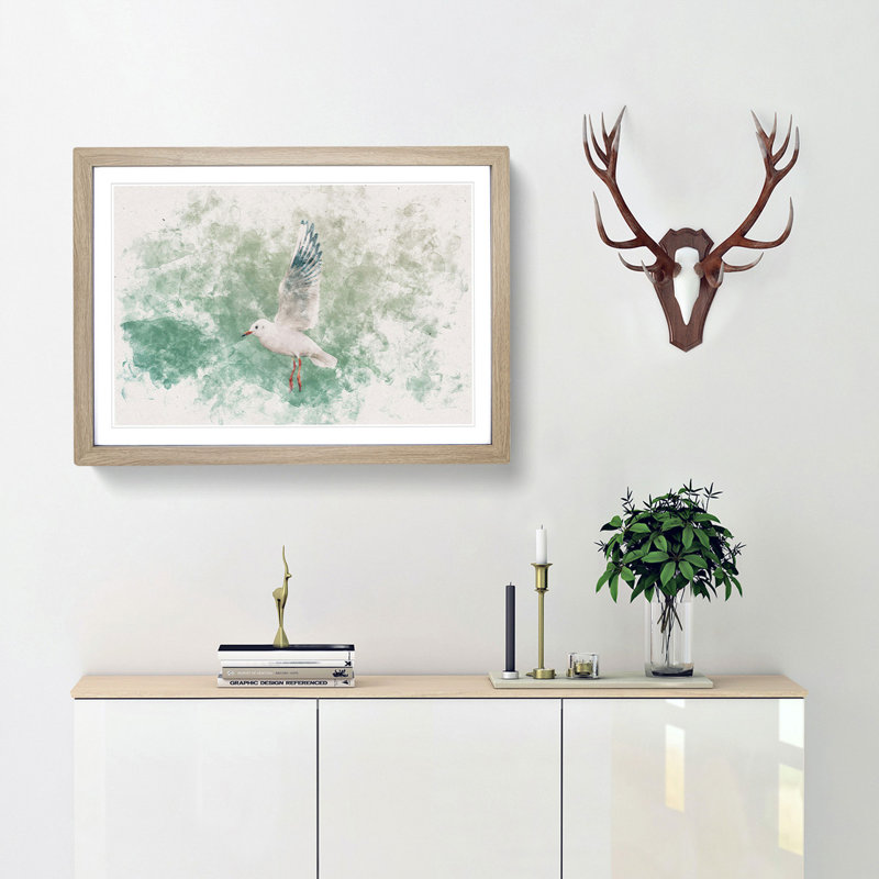 Seagull - Picture Frame Painting Print, 24cm H x 33cm W x 2cm D, Oak Framed