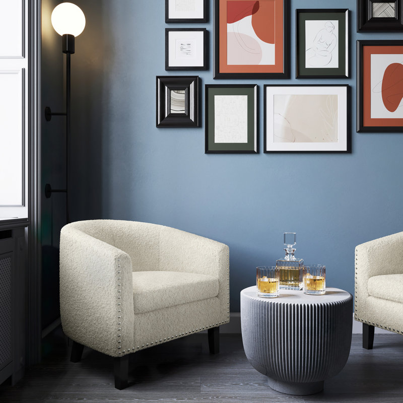 Fauteuil demi-tonneau de 28,74 po Cohmer, Polyester blanc