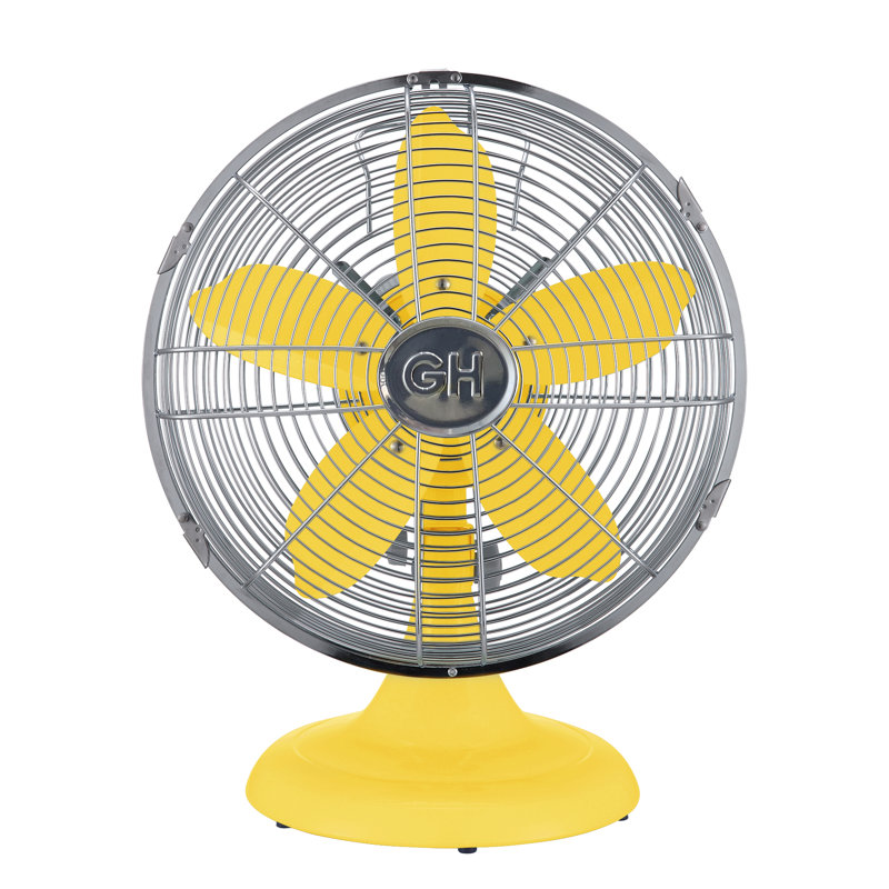 Yellow and Silver 12" Metal Oscillating Retro Table Fan