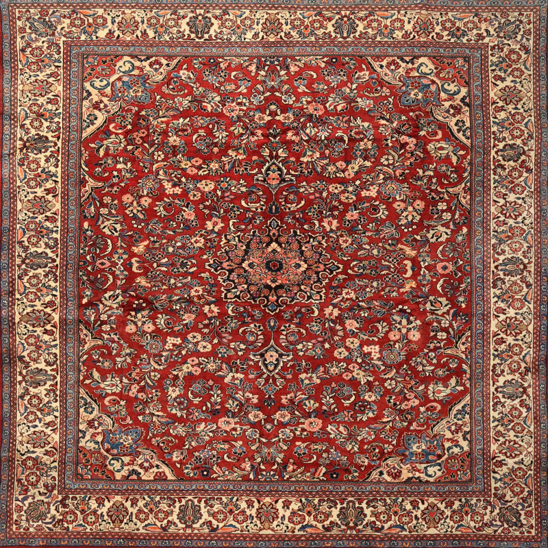 Tapis traditionnel rouge / brun Dickler, Carré 7 pi