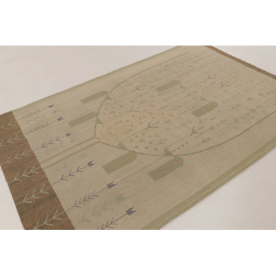 Vintage Swedish Kilim With Eva Nemeth Inspired Design In Beige - Rug & Kilim