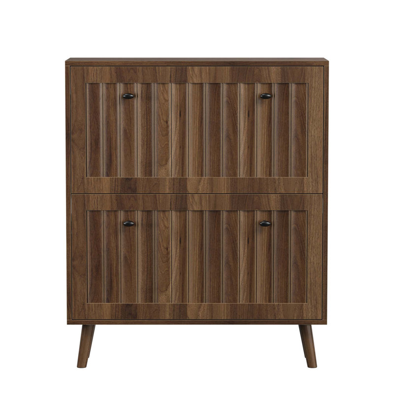 Medieval-Style Modern Shoe Cabinet With Vertical Grooved Finish, Tiered Storage, And Anti-Tipping Mechanism For Hallways And Entrances