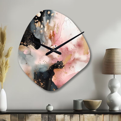 Pink Gold Marble Texture II - Marble Asymmetrical Metal Clock, Pink Unique Shape Wall Clock Print