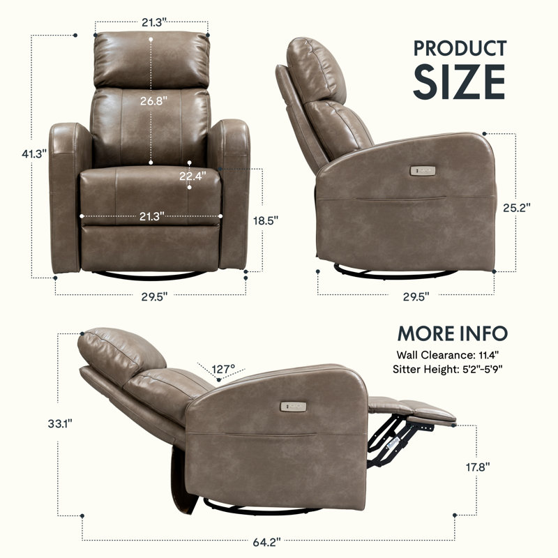 Fauteuil inclinable électrique pivotant Khamille, Cuir gris foncé