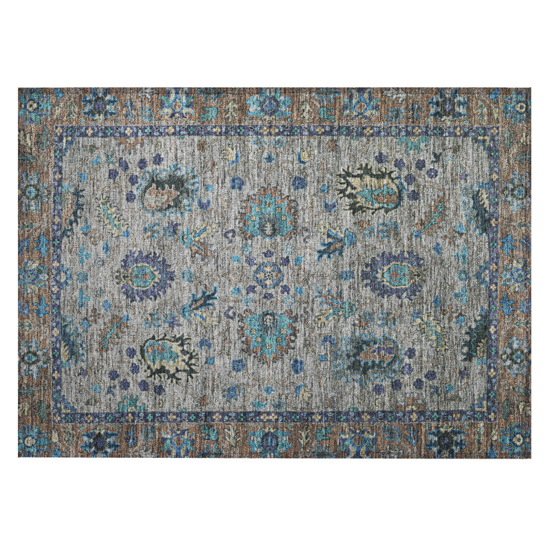 Machine Washable Indoor/Outdoor Xhevrie Pewter Rug, Rectangle 1'8" x 2'6"