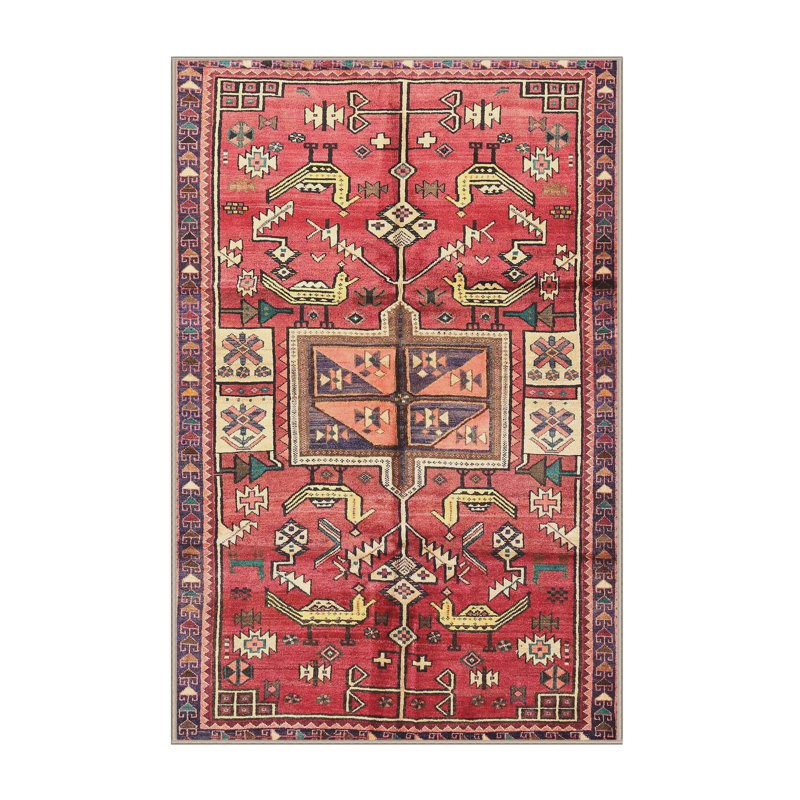 Tapis rouge/vert traditionnel, Rectangle 5 pi x 7 pi