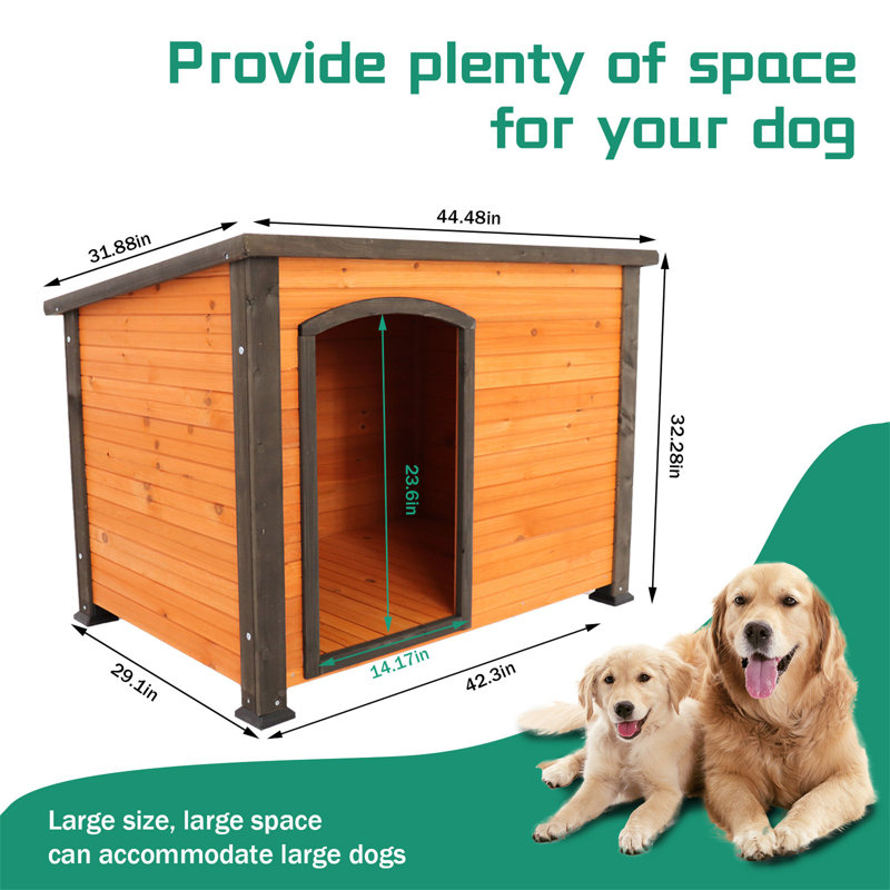 45" Golden Black Wooden Dog House with Elevated Feet