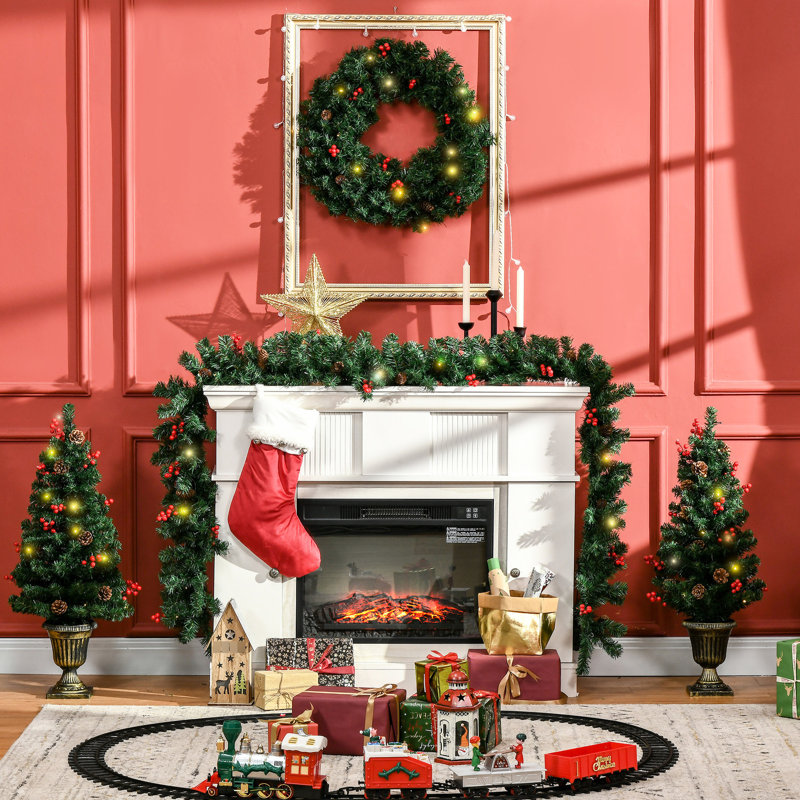 Ensemble de 4 décorations de Noël avec: baies rouges, pin et 2 arbustes d'entrée, arbres