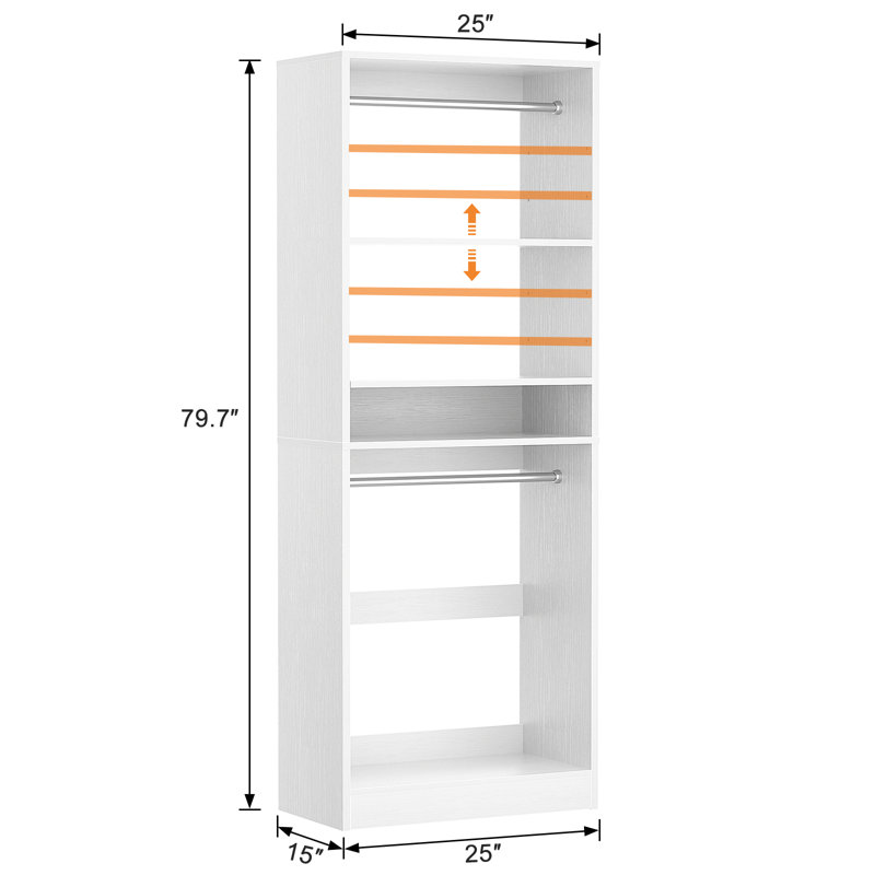  Closet System with 2 Hanging Rods, White