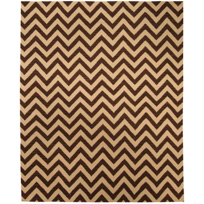 Tapis moderne en laine fabriqué à la main 8x8 Zig-Zag en brun / noir