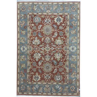 Tapis oriental en laine noué à la main Lamani de couleur rouille / bleu / beige