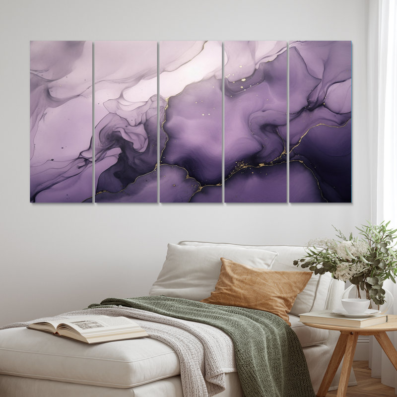 Nuage d'encre de marbre mauve et gris x 5 pièces