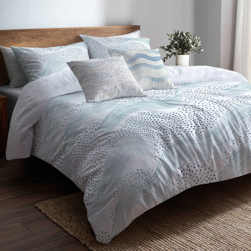 Ensemble de housse de couette et de coussin décoratif à pois Dots Wave, Housse de couette pour lit simple + 4 pièces supp