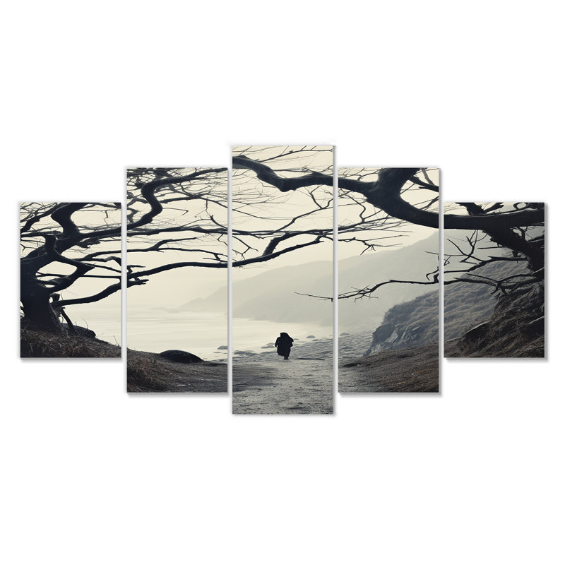 «Country Road Desolate Winter Landscape - Countryside», ensemble d'art mural 5 pièces, H 32 po x l 60 po