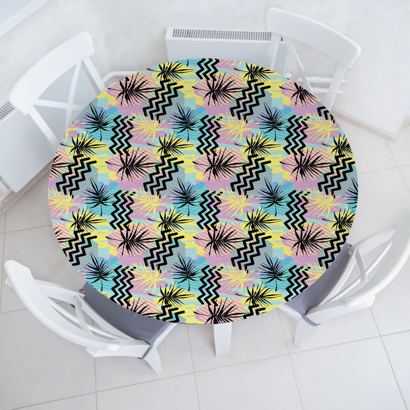 Bungalow Rose Abstract Fitted Round Tablecloth Diameter Multicolor
