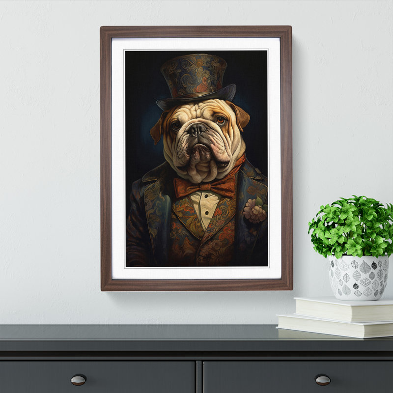 British Bulldog Romanticism - Single Picture Frame Print on Wood, 34cm H x 25cm W x 2cm D, Walnut Framed