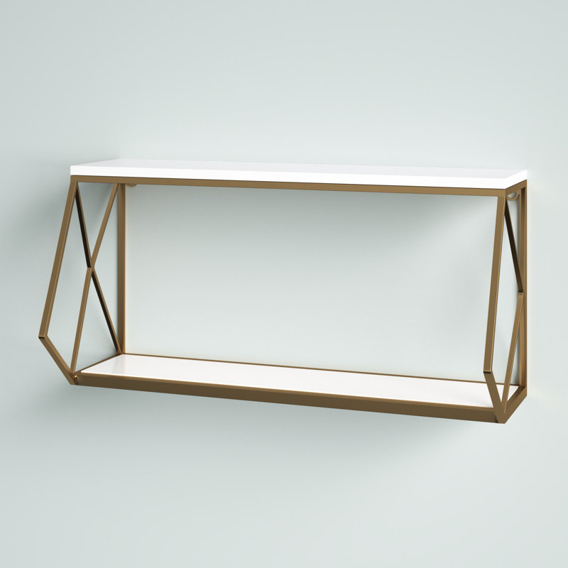 Creasman 2 Piece Wood Accent Shelf, White/Gold