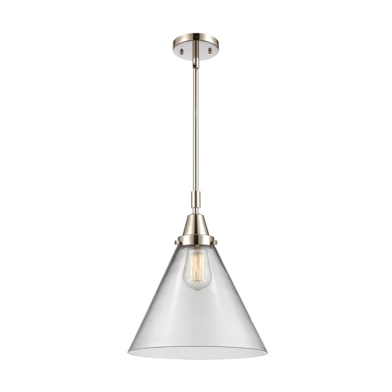 Luminaire suspendu conique 1 lumière Ashwath, H 50,12 po x l 12 po x P 12 po, Transparent, Nickel poli