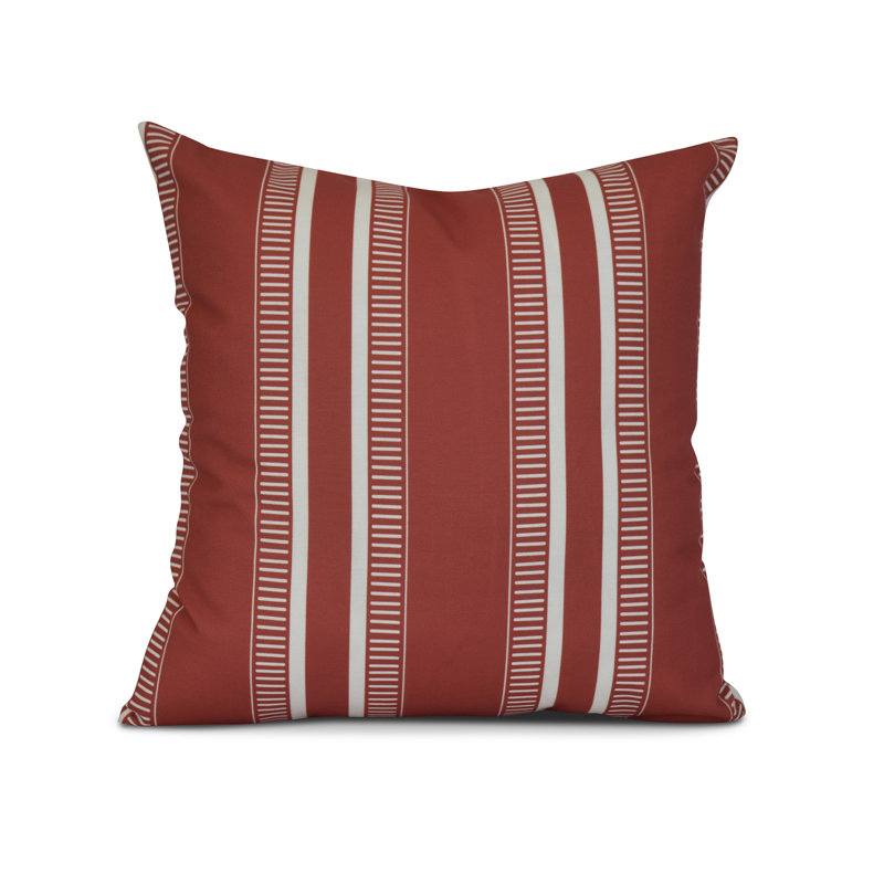 Orange Striped Square Polyester Outdoor Throw Pillow, 20" x 20"