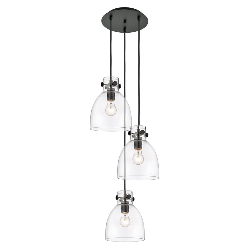 Luminaire suspendu en grappe à 3 lumières Amrith, Clair, Noir mat