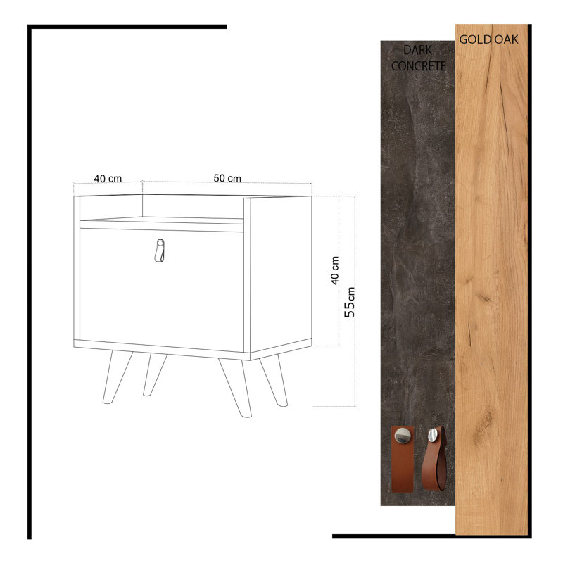 Cheyenne 50cm W Manufactured Wood Bedside Table, Black/Walnut