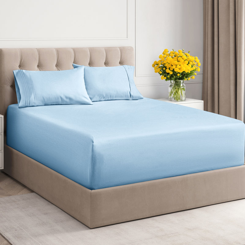 Extra Deep Pocket Sheet Set, Cooling & Breathable Bed Sheets, Soft Hotel Luxury Bedding, Fits 18–24 Inch Mattress, Light Blue