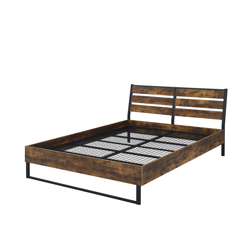 Très grand lit rustique en chêne rustique et noir - panneau de conception industrielle élégant sans sommier tapissier en bois synthétique robuste et style moderne avec fabrication en maille composite