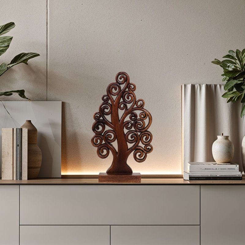 Mccaullie Tree of Life Wooden Sculpture with Intricate Carvings for Rustic and Modern Home Decor