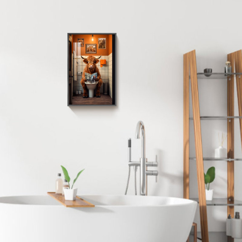 «Bathroom Bathroom Animal», reproduction d'art sur toile, Noir, H 15,88 po x l 11,88 po x P 1 po