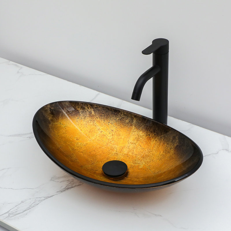 Lavabo de salle de bain vasque ovale en verre 18,5 "avec bonde escamotable