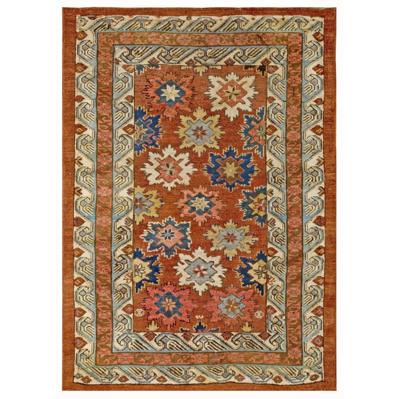 Rustic Antique Caucasian Tribal Floral Pattern Seychour Rug