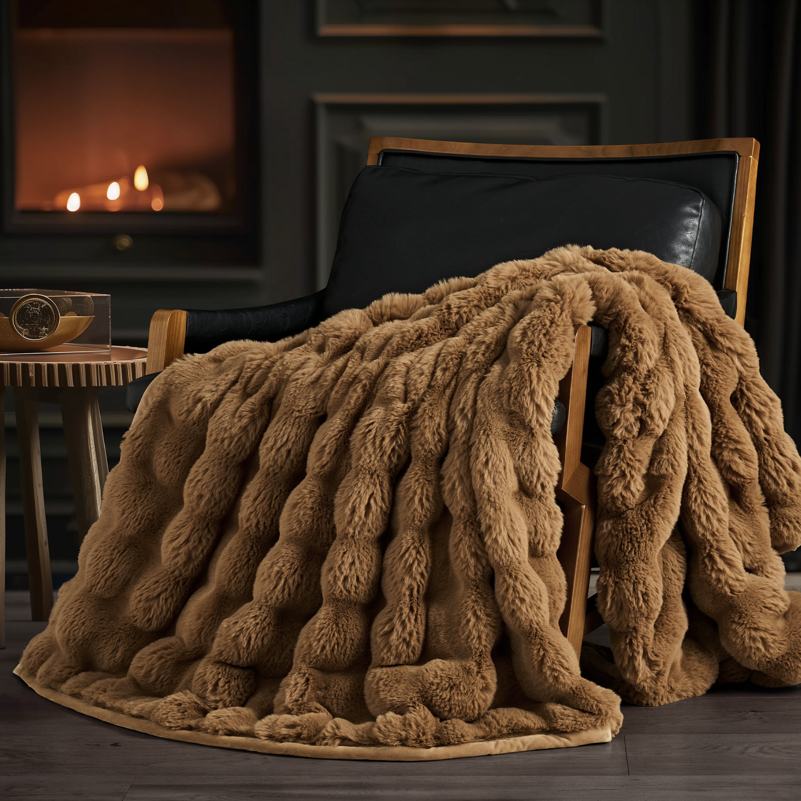 Ridgeline Faux Fur Throw Blanket, Clay, 80" L x 60" W