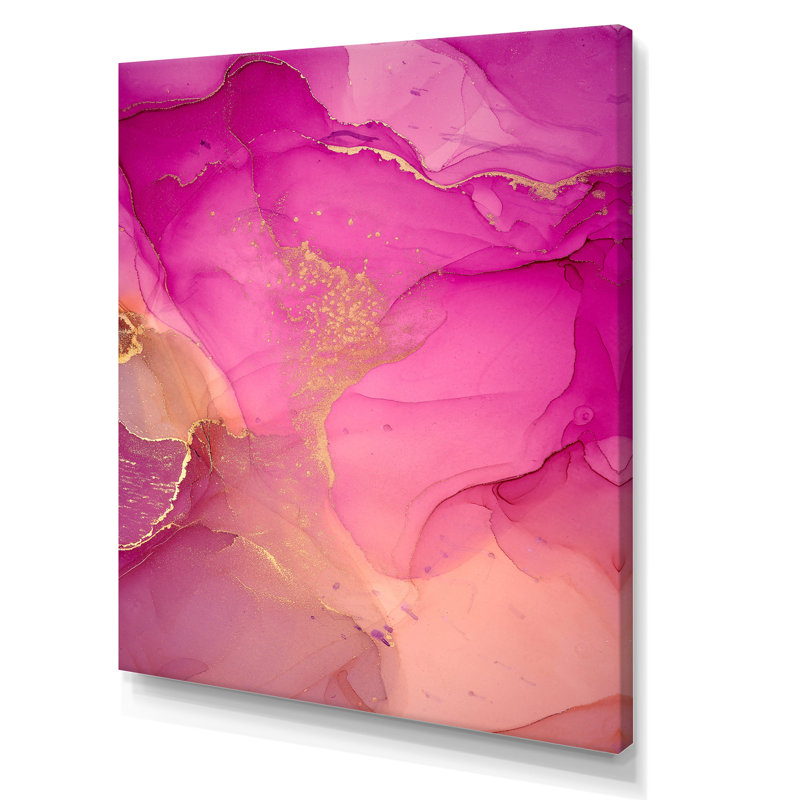 «Pink and Gold Ink Clouds», peinture sur toile, H 20 po x l 12 po x P 1 po, Toile tendue