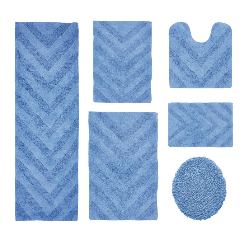 Ensemble de tapis pour salle de bain 5 pièces en coton 100% coton Hugo Premium 1990 GSM avec envers en latex anti-dérapant Hugo, certifié OEKO-TEX®, super absorbant et lavable à la machine, bleu foncé