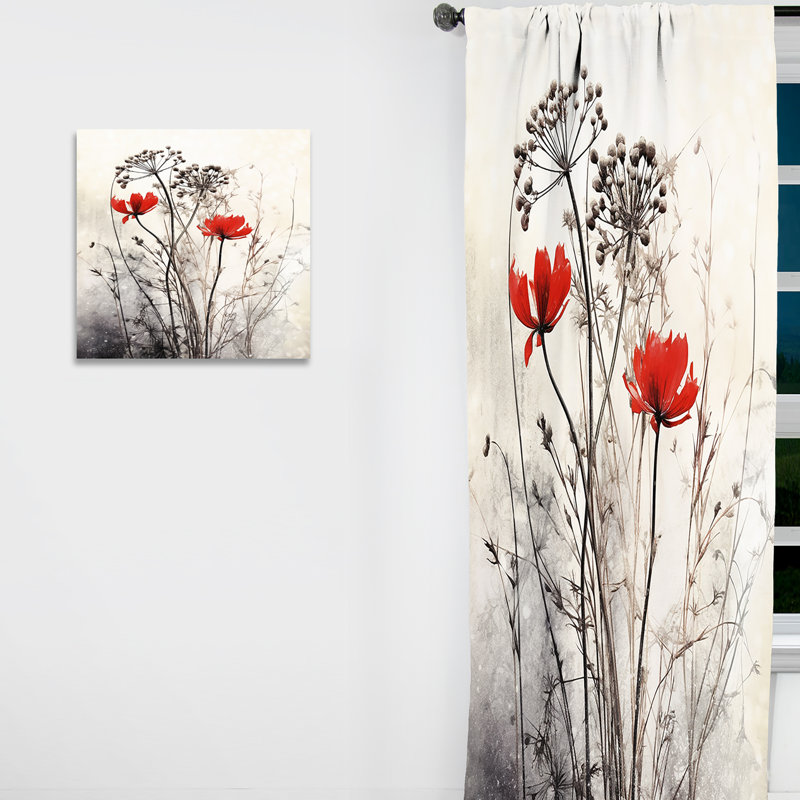 Red Grey Herb Garden I - Rideau floral - Rideau occultant floral - 1 panneau, L 52 po x L 95 po