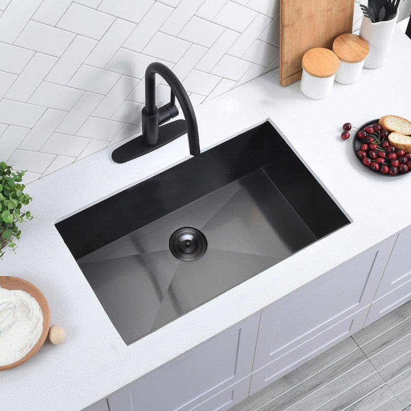 Évier de cuisine encastrable 30 po noir, acier inoxydable noir 30 po x 19 po Scamall