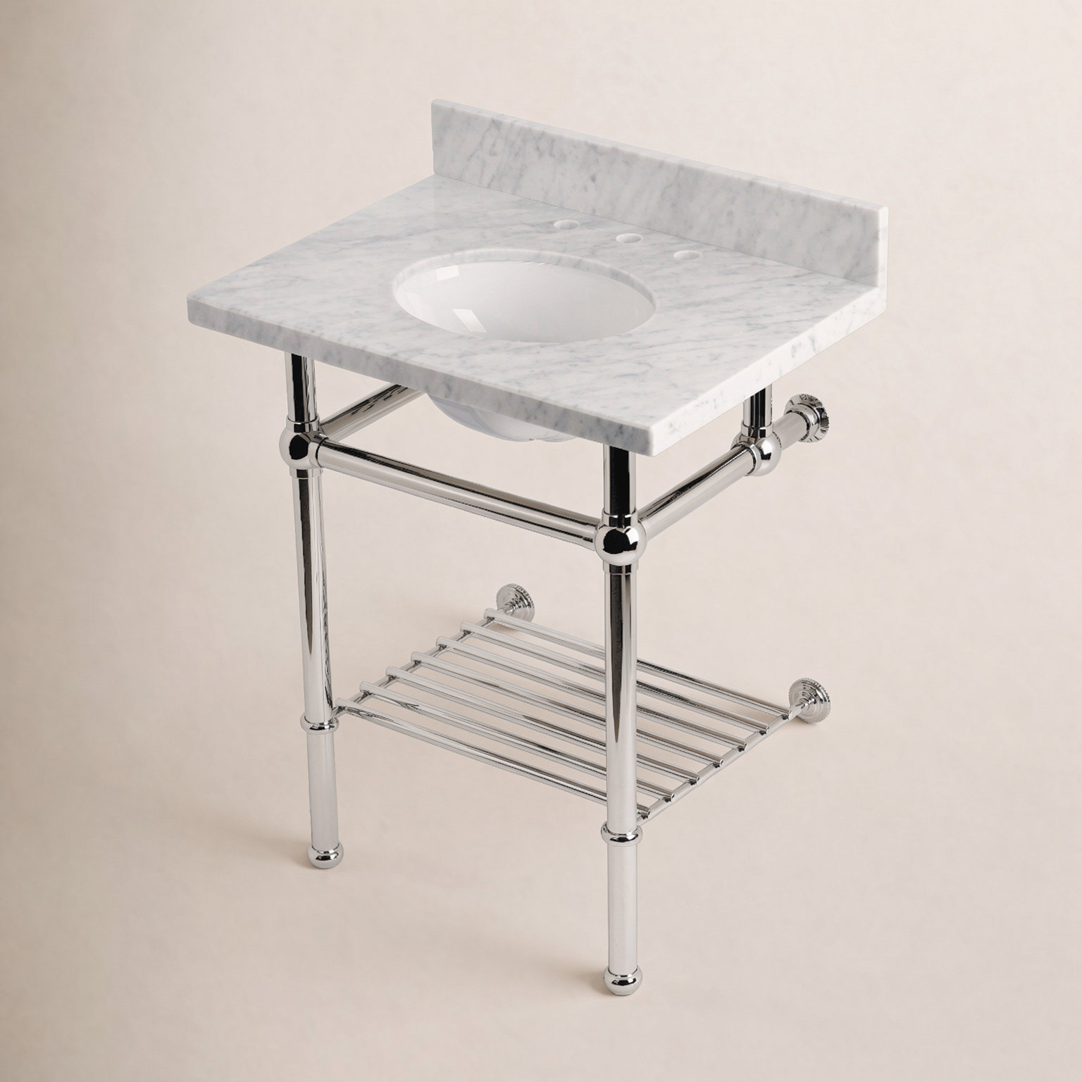 Templeton 30" Marble Console Sink, Carrara Marble/Polished Nickel