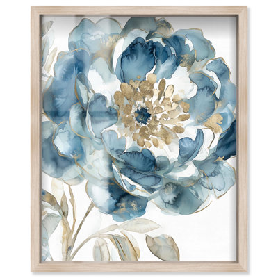 Glacier Florets III Shadowbox Print Blue Floral Wall Art by Art Remedy, Blonde Frame, 24 x 30