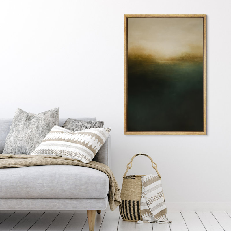 Art mural encadré, impression de paysage abstrait Moody foncé pour décor de salon, H 36 po x l 24 po, Cadre flottant, Naturel