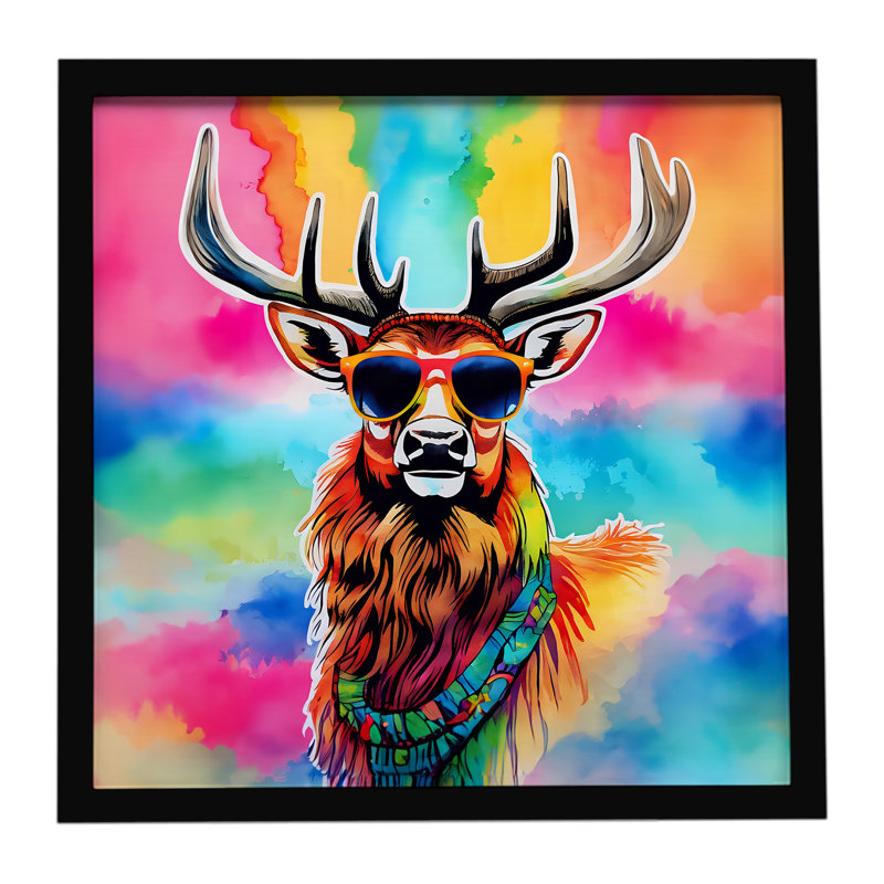 Cerf hippie, reproduction de métal encadrée