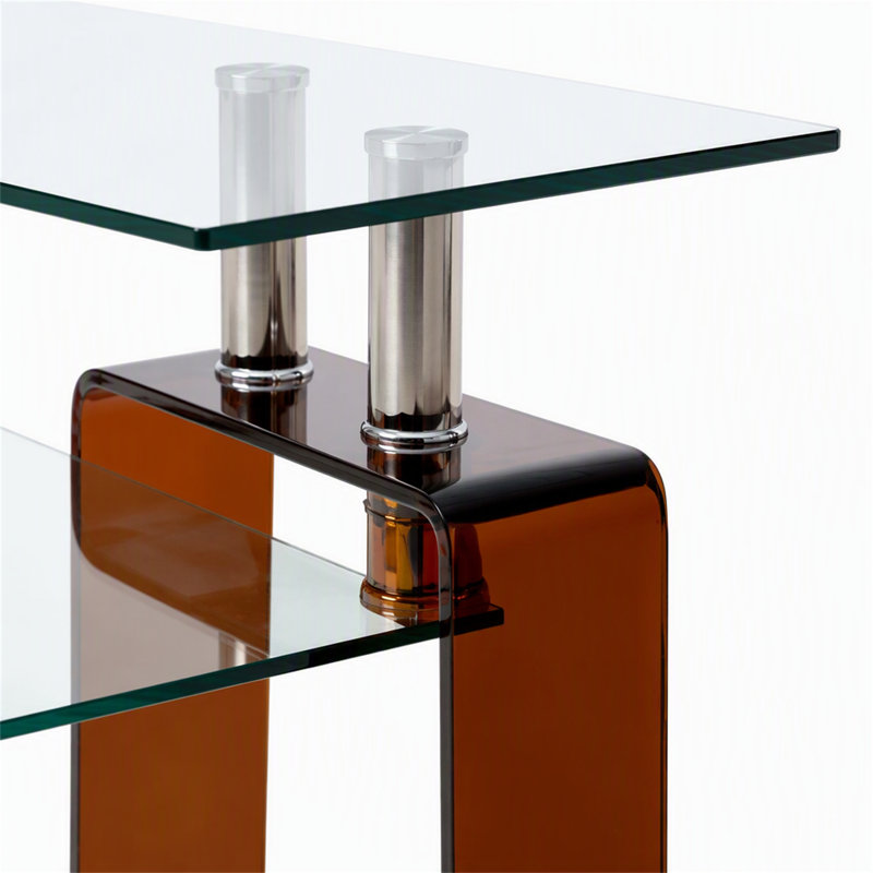 Table basse en verre trempé, 17.71" H x 39.37" W x 21.65" D, Transparent / brun