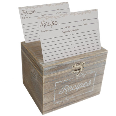 Rustic Recipe Box And Cards And Dividers (4X6 Inches) - Comes With 50 Recipe Cards And 12 Beautiful Dividers - Wood Recipe Holder With Dual Slots