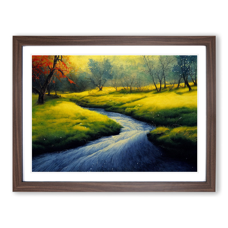 Radiant Stream - Single Picture Frame Painting, 34cm H x 46cm W x 2cm D, Walnut