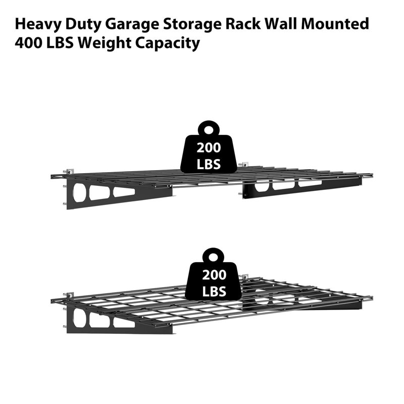 2-Pack 2x4 ft Heavy Duty Wall Mounted Garage Shelves, Metal Floating Storage Rack, 400 lbs Capacity, 2x4 ft
