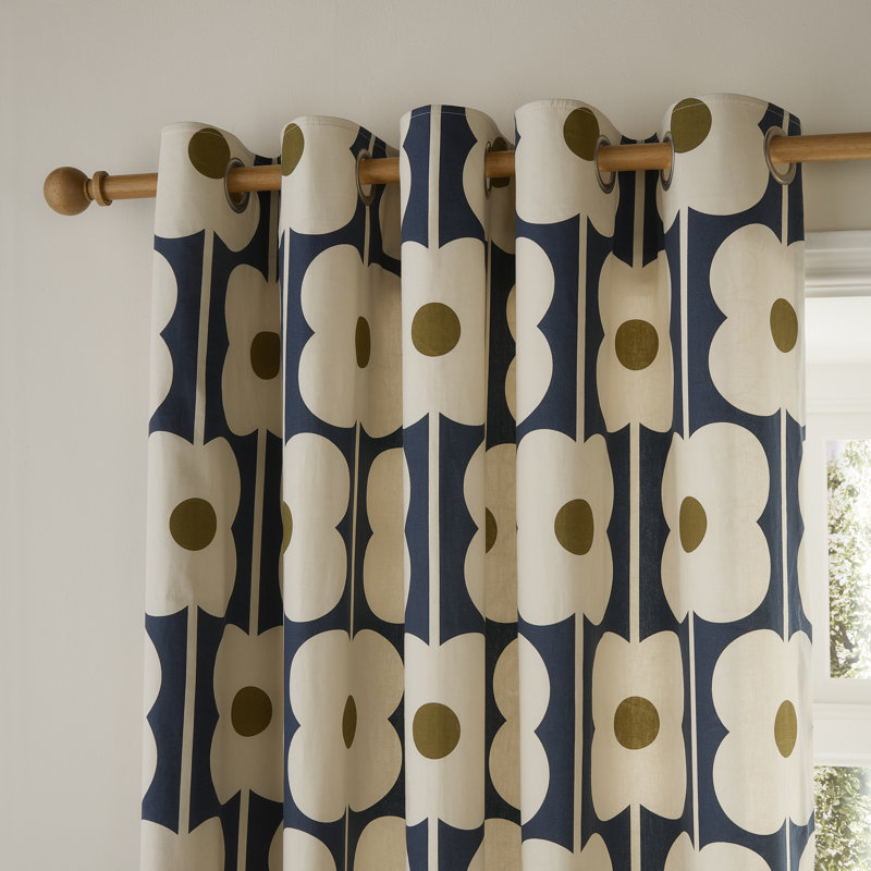 Abacus Flower Navy Eyelet Curtain, 168cm Width x 137cm Drop